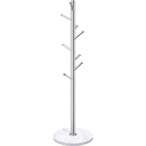 Metal Coat Rack Stand, Stainless Steel Freestandingwith 8 Hooks (Silver)
